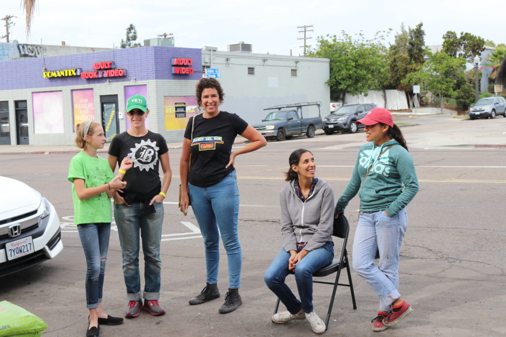 group of helpers outside