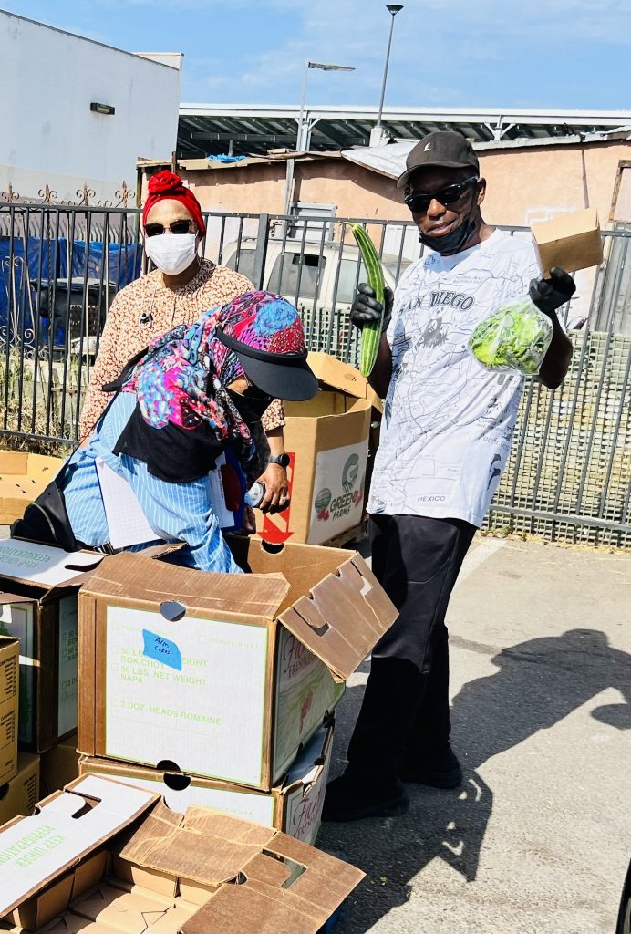 people taking produce out of boxes