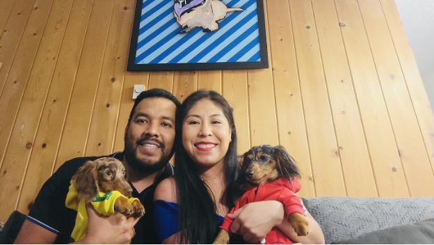 Mireya and man and 2 dogs